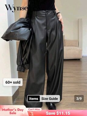 Black Faux Leather Wide-Leg Pants
